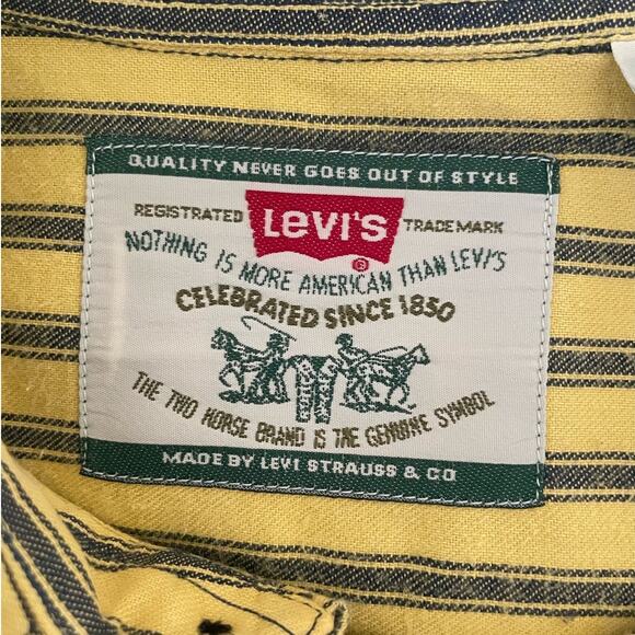 Levis Mens Shirt M Yellow Stripe Cotton Button Up Casual Office Western Rodeo - Picture 2 of 14